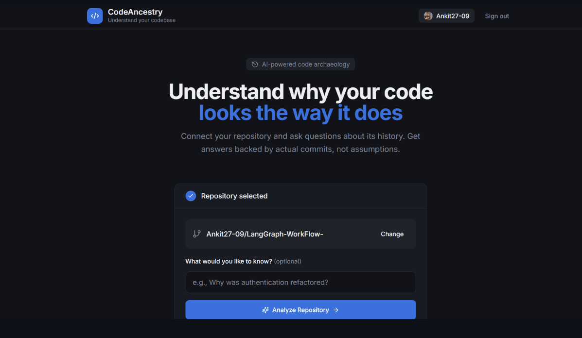 CodeAncestry - Git repository semantic search interface