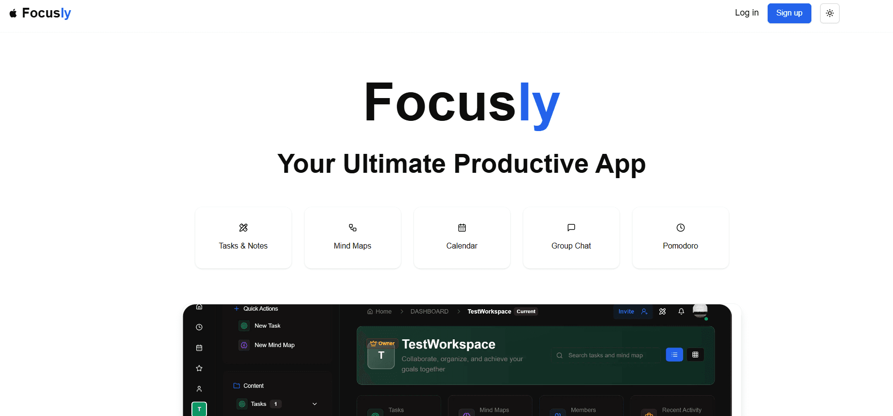 Focusly productivity platform dashboard